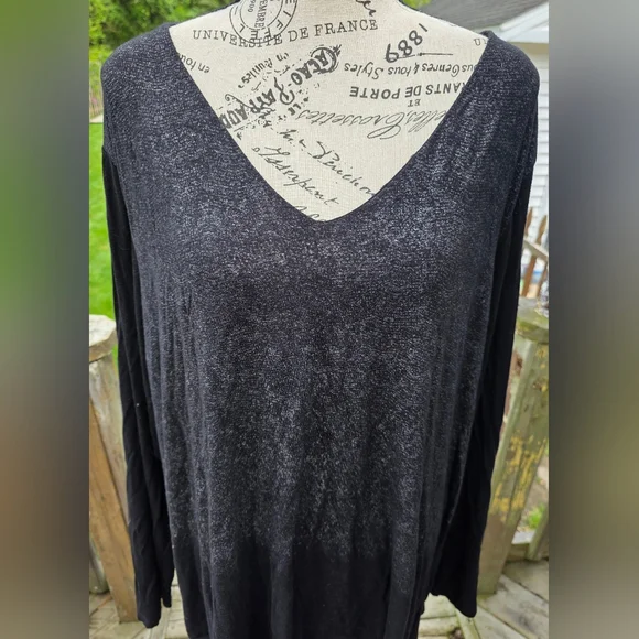 Womens Plus Size 3X Long Sleeve Black White Tunic V Neck Shirt Top Work XXXL - Picture 3 of 9